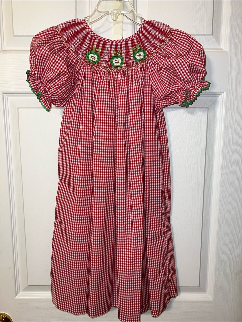 Red Gingham Apple Smocked Kids Dress